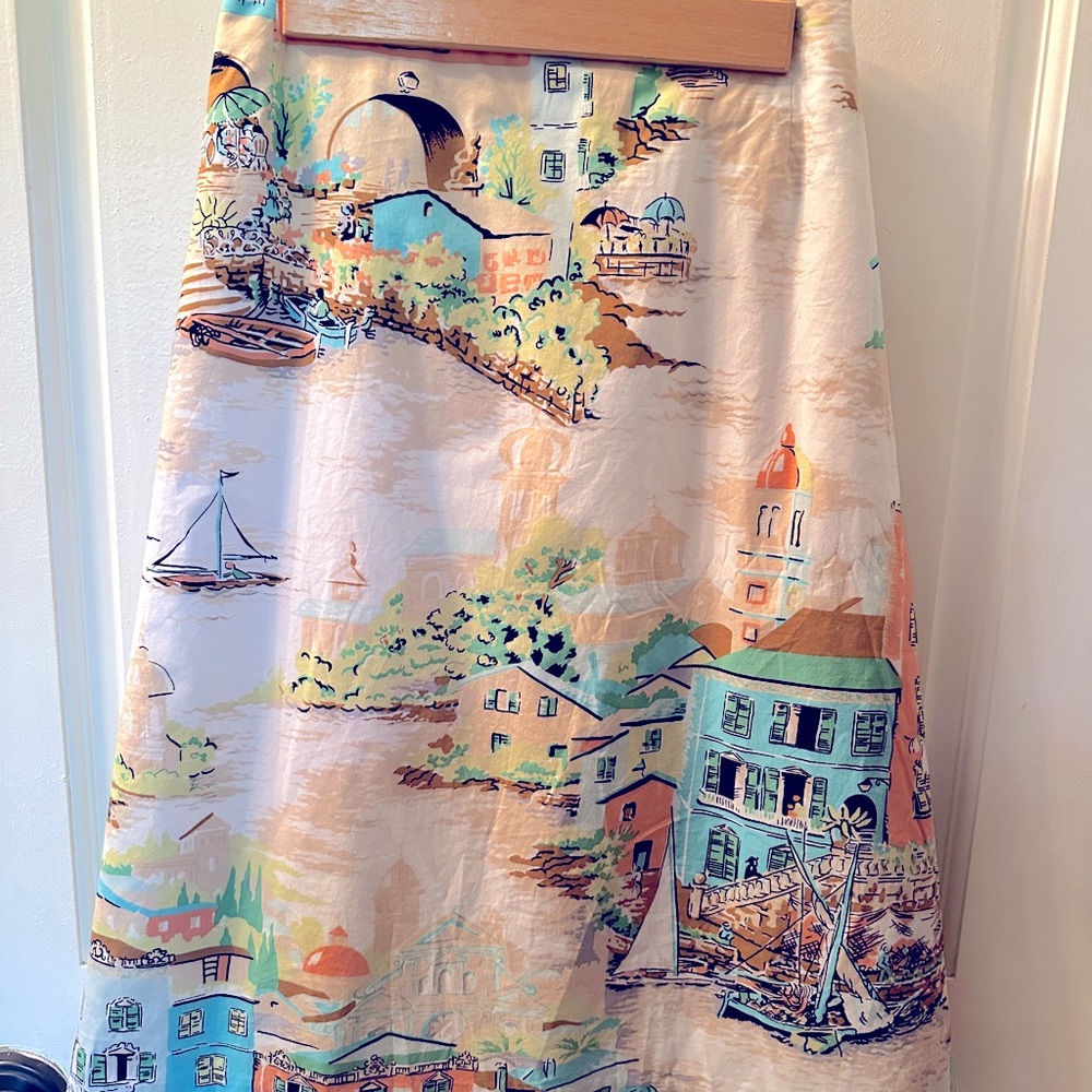 Venice Cafe Scene Printed Cotton A-Line Skirt — La Dolce Vita! 💋🛵 🕶️ ☀️